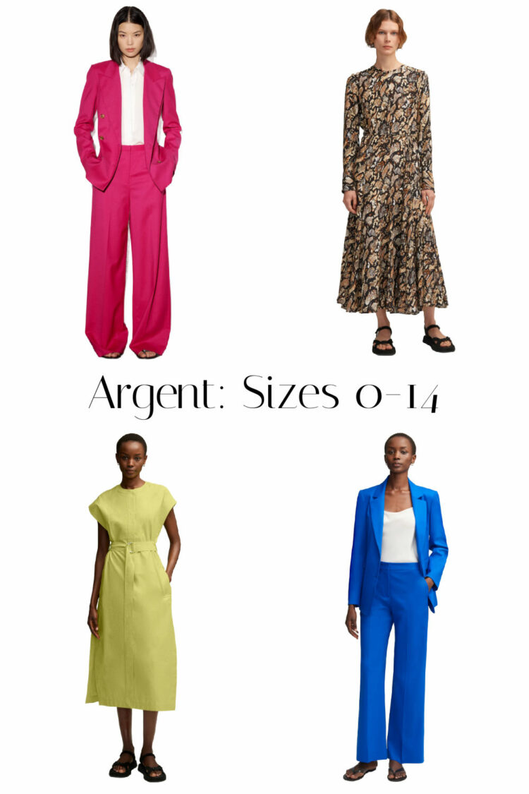 a collage of four colorful work-friendly looks from Argent