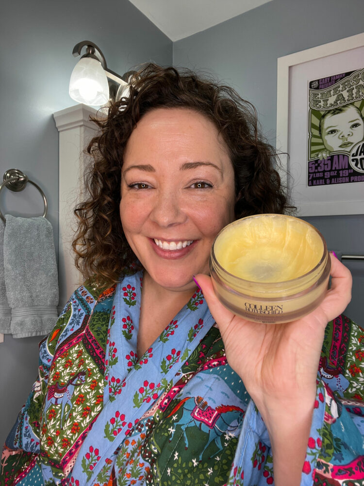 Charles Perri of Wardrobe Oxygen holding a half-used jar of Colleen Rothschild Radiant Cleansing Balm