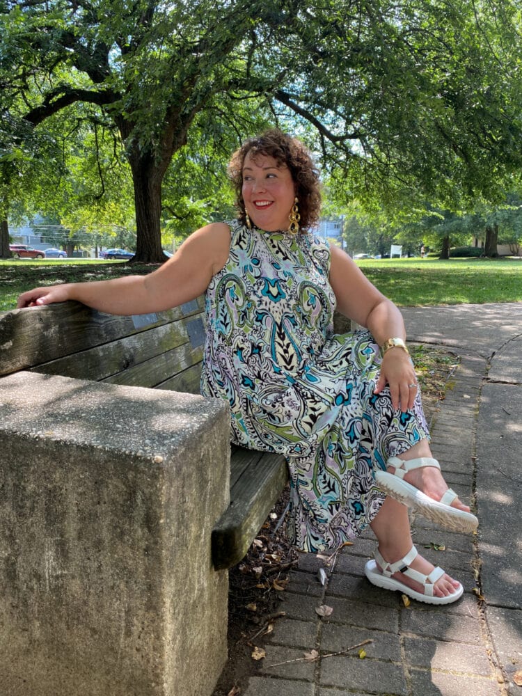 Wardrobe Oxygen in a white paisley micropleat chiffon maxi dress from Chico's