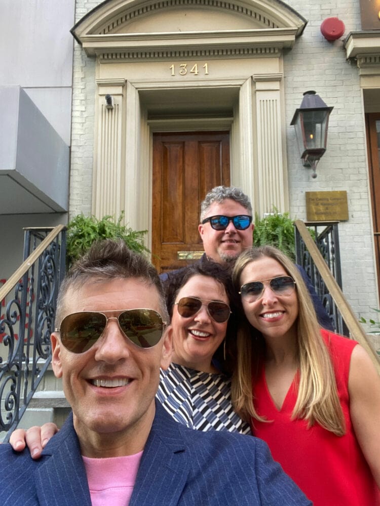 My friends and I standing on the steps outside Elizabeth's Gone Raw, an iconic vegan raw restaurant in Washington DC