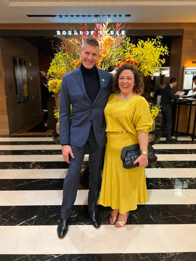 Karl and Charles Perri at the Four Seasons Georgetown for Georgetown Wine & Dine Weekend. Alison is wearing a mustard colored blouse and skirt from M.M.LaFleur